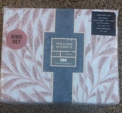 William Morris Luxury Willow-Plaster King Sheet Set 100% Cotton Percale NWT