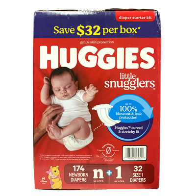 Huggies Little Snugglers Diapers, Sizes NB ( 10lbs, 174ct) & 1 ( 14lbs 32ct.)