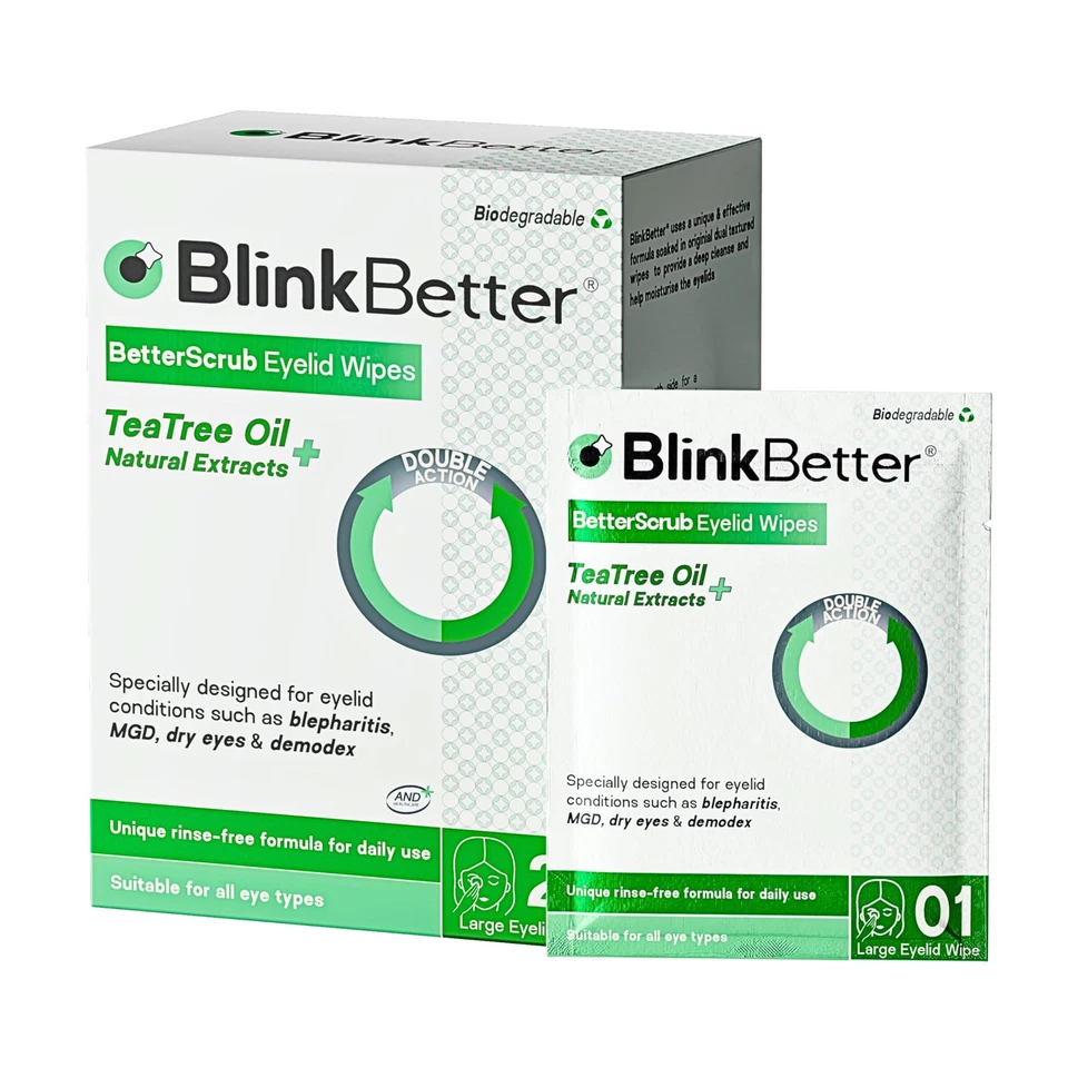 BlinkBetter Tea Tree Oil Eyelid Wipes- Natural Blepharitis, MGD & Dry Eye Relief