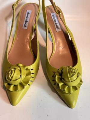 Charles David Azure Slingback Pump Peridot Bright Chartreuse Green Rosette 10M