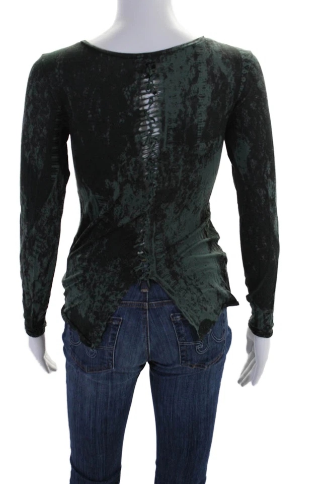 Top pulóver verde manga larga cuello redondo Edun para mujer talla XS Foto 3 de 3