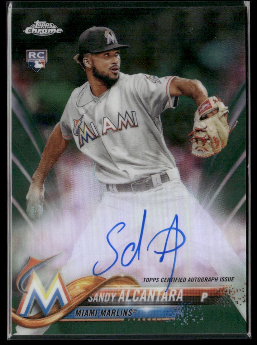2018 Topps Chrome #RA-SA Sandy Alcantara Rookie Autographs Green Refractor #/99
