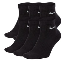 6 Pairs Nike Everyday Dri-Fit Cushioned QUARTER Socks BLACK Men's 8-12 LARGE