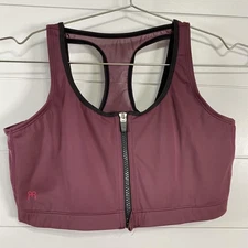Ruby Ribbon Front Zip Sports Bra Womens Medium Burgundy Racerback Athletic