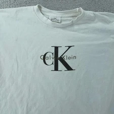Vintage Calvin Klein Shirt Mens Small/Medium White cK Monogram Logo Made USA 90s