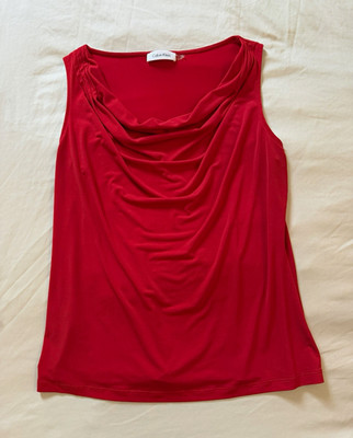 Calvin Klein Women s Red Solid Cowl Neck Draped Sleeveless Tank Top, L