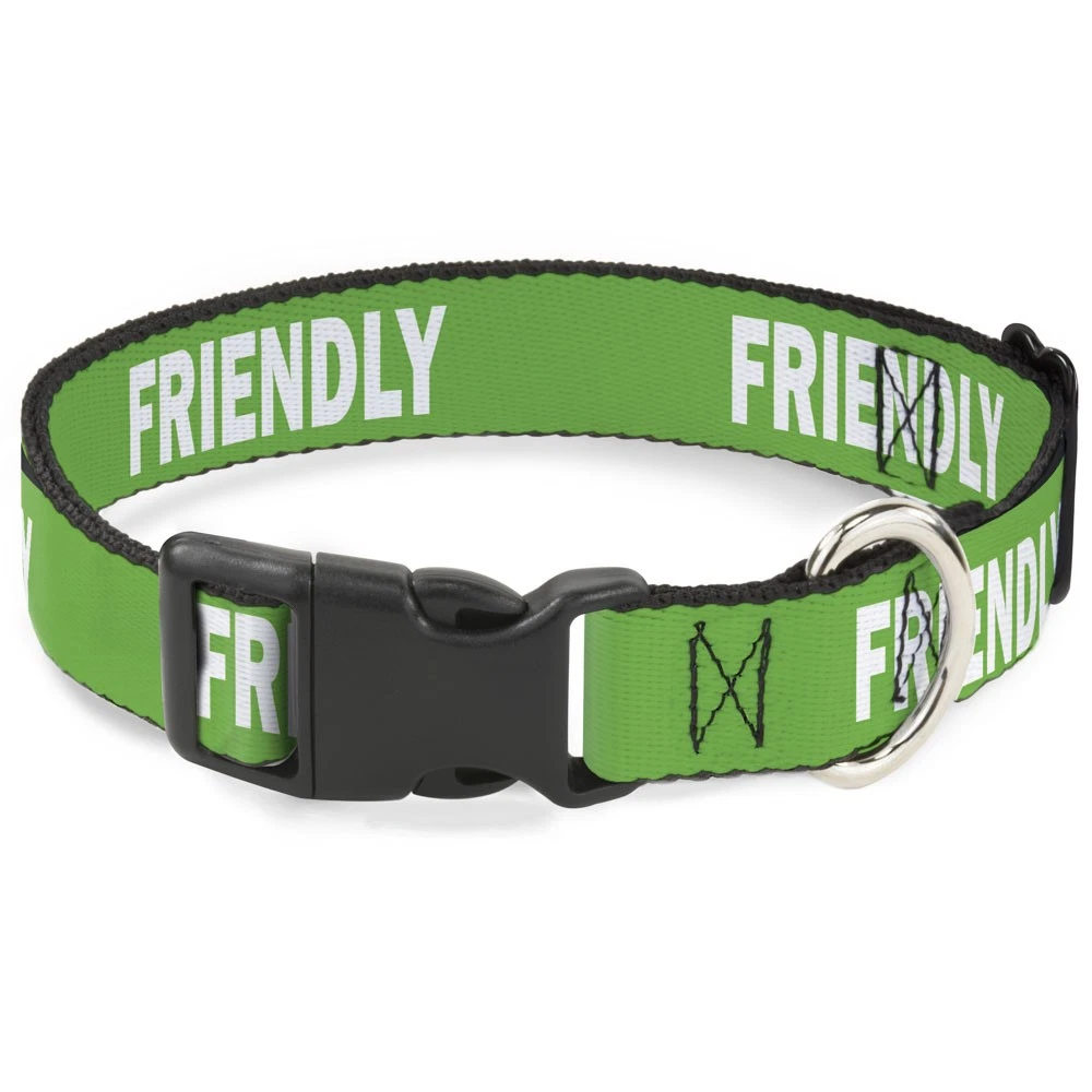 Plastic Clip Collar Pet Quote FRIENDLY Green/White Medium 11-16.5" (US IMPORT)