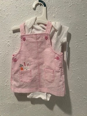 3M Pink Seersucker Embroidered Bunny Jumper Dress Easter Summer Carters NWT