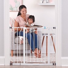 Extra Wide Walk Through Baby Gate with Door, 29.5-38.5 in, White, Ages 6-24