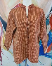 Fabindia Long Sleeve Kurta Tunic Button Rust Red Geometric Print Womens Size XL