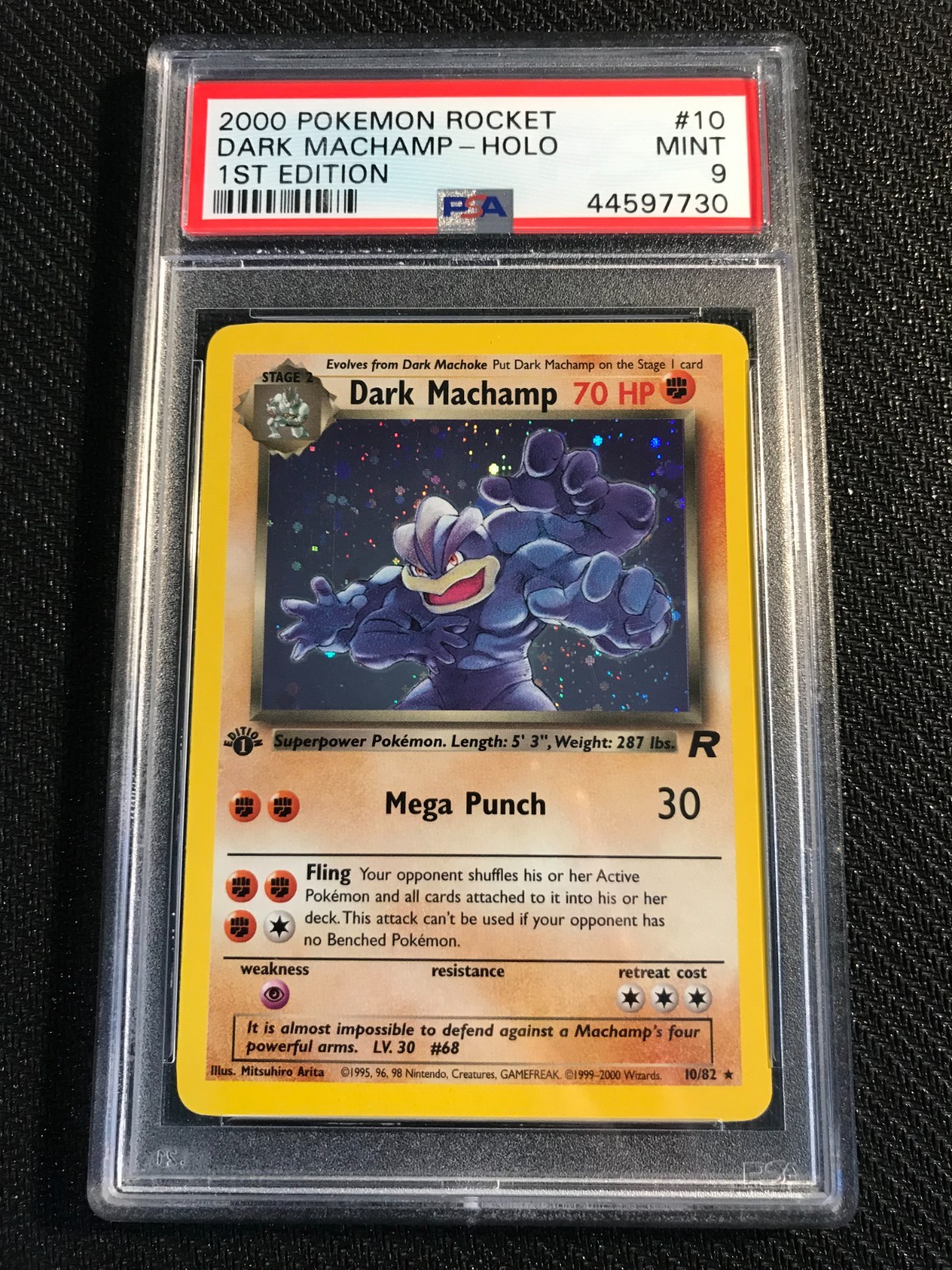 PSA 9 MINT Dark Machamp 10 Team Rocket 1st Edition Holo Pokemon Card