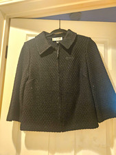St. John Black Tweed Wool 2pc Skirt Suit Lined Notch Lapel 3/4 Sz 4.
