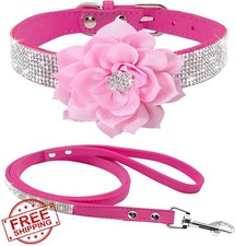 Pimaodog Bling Rhinestone Dog Collar Leash Combo L Hot Pink