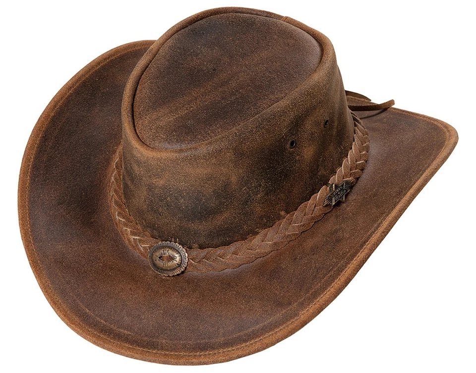 CRAZY HORSE Echter Leder Westernhut Cowboy & Cowgirl Unisex Style Braun - Bild 1 von 1