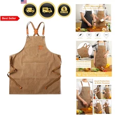 Canvas Cross Back Chef Apron for Men Women with Large Pockets Adjustable
