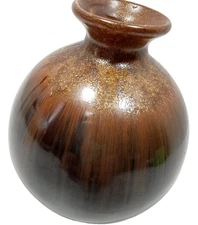 Small Round Pottery Art Vase Gold Crystalline Drip Glaze Brown Flower Container