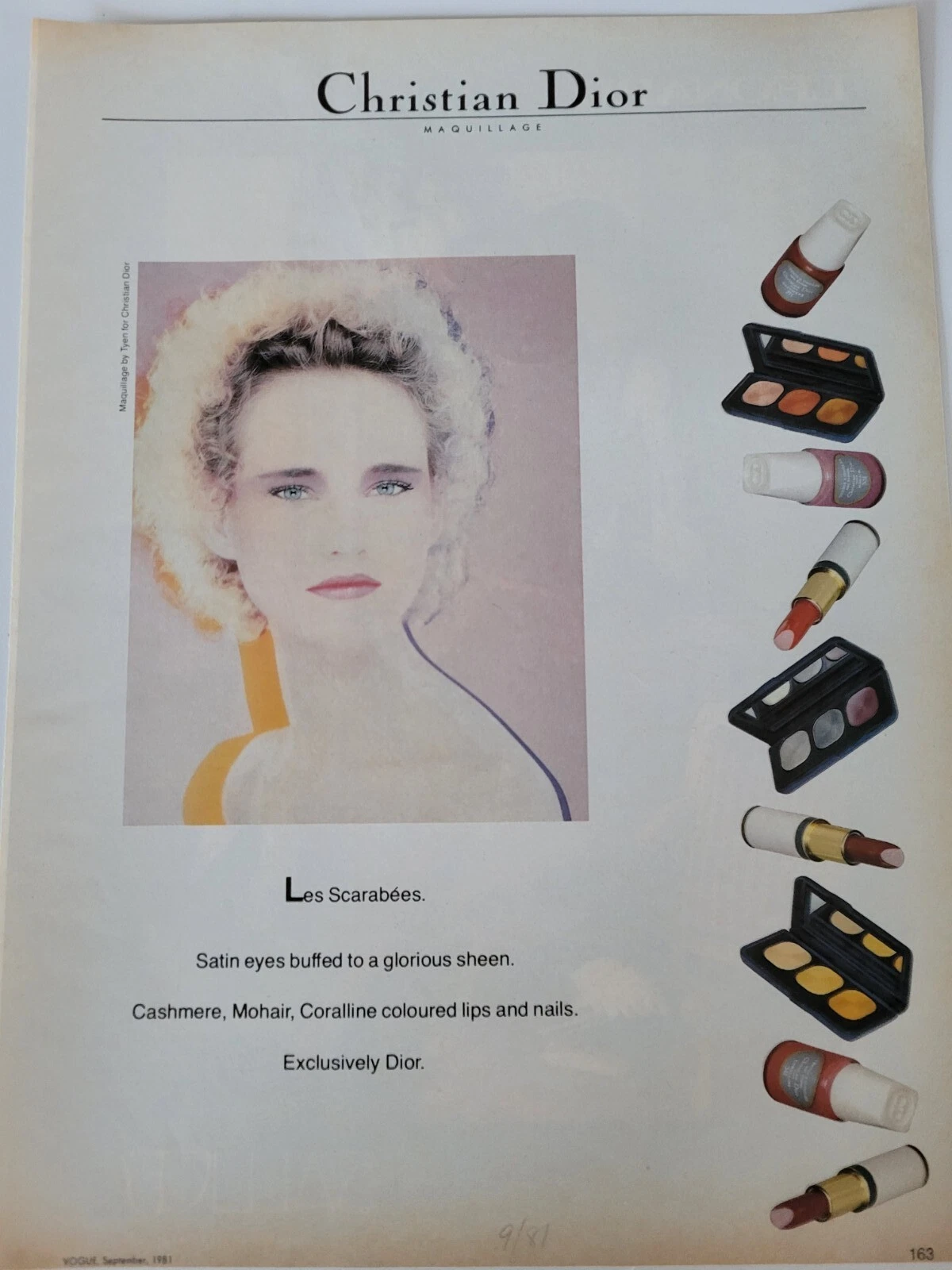 Ombre à paupières rouge à lèvres Christian Dior 1981 cos.etics vintage ad
