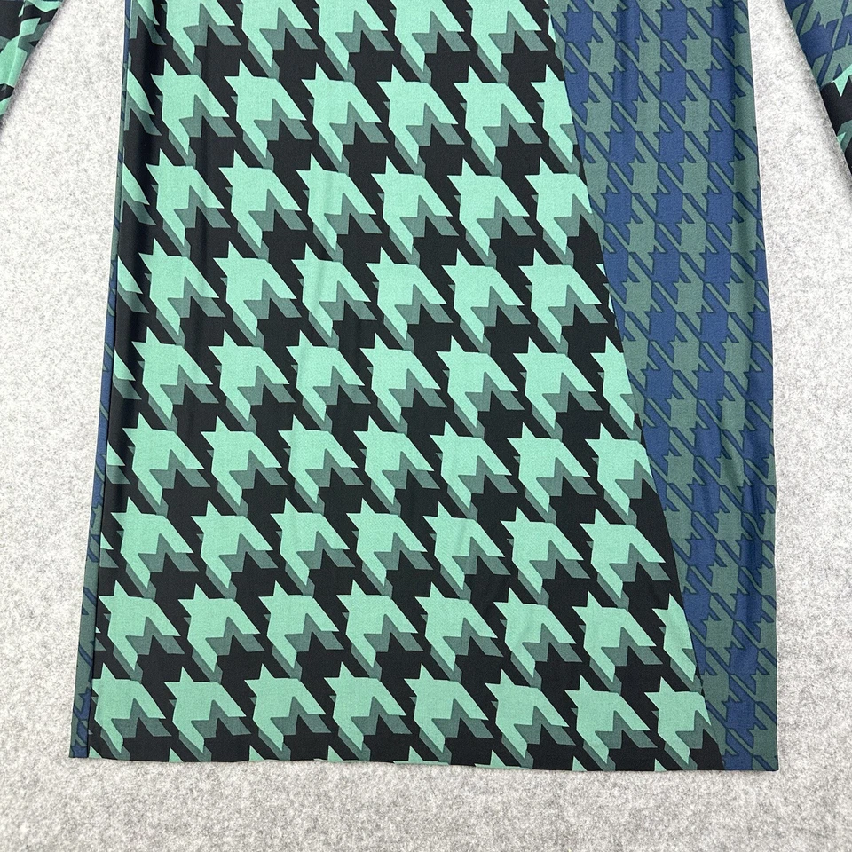 Vestido Tibi Mujer M Verde Azul Geométrico Pata de Gallo Manga Larga Carrera Diaria* Foto 4 de 4