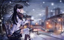 Anime city headphones girls snow winter skirt schoolgirl Playmat Gaming Mat Desk