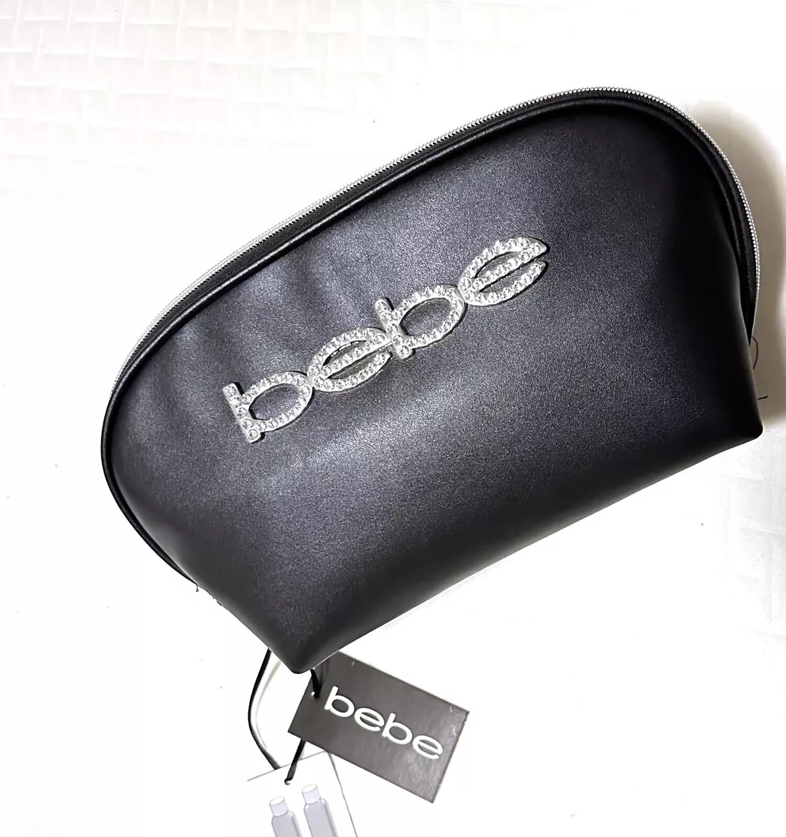 BEBE Crystal Silver Logo Cosmetic Makeup Pouch Travel Bag w TWO Bottles Zip  BNWT | eBay