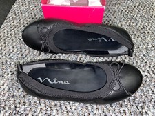 NINA Girls' Esther Ballet Flat, Black Smooth, 1.5 Medium US Little Kid