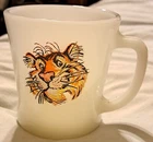 Vtg Anchor-Hocking Fire King Ware Esso Tiger Logo Mug Milk Glass 1960's