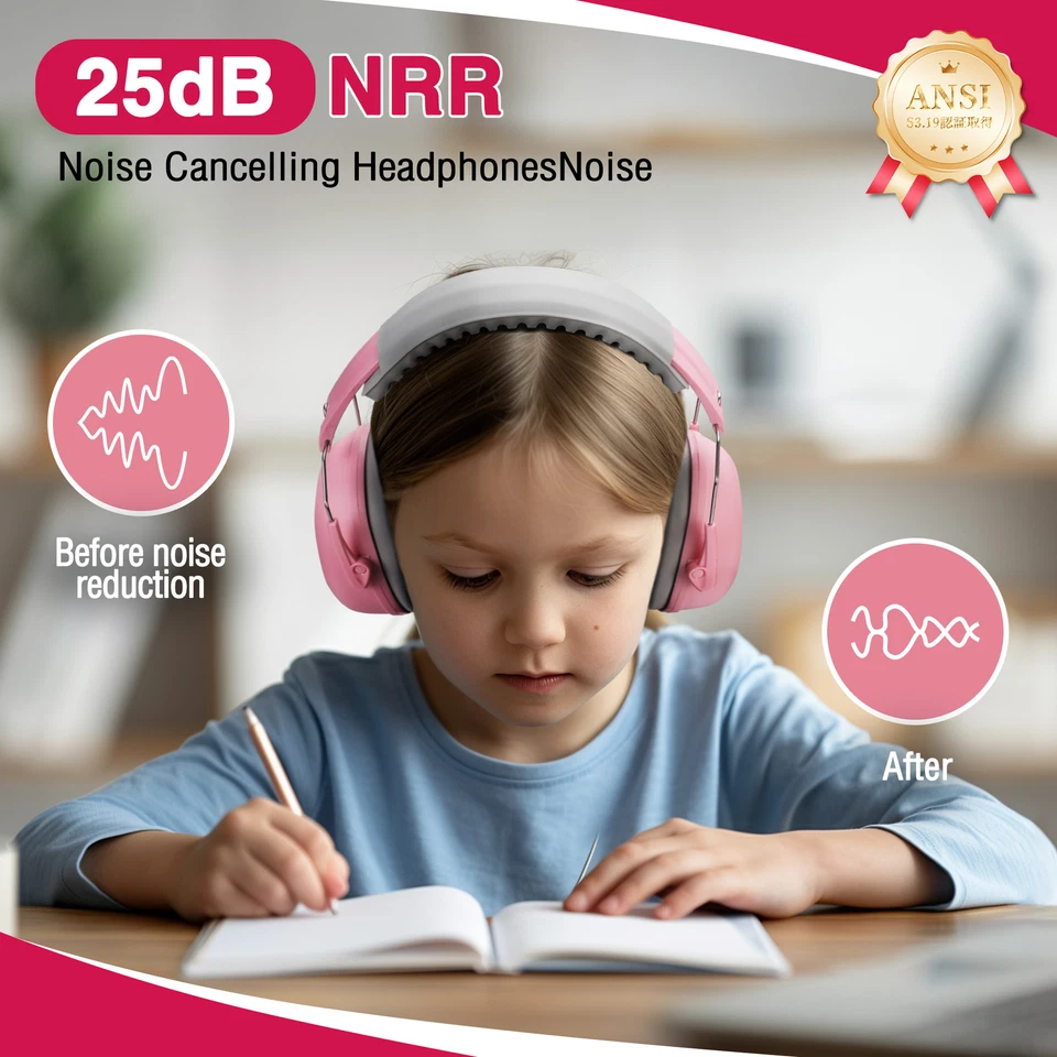 Auriculares con cancelación de ruido WORKPRO Safety Ear Muffs para niños NRR 25dB rosa Foto 4 de 4
