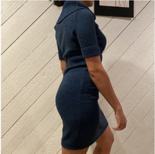 NWOT Ann Taylor Cotton Ribbed Turtleneck Sleeves Belt Line Turquoise Dress XS !!