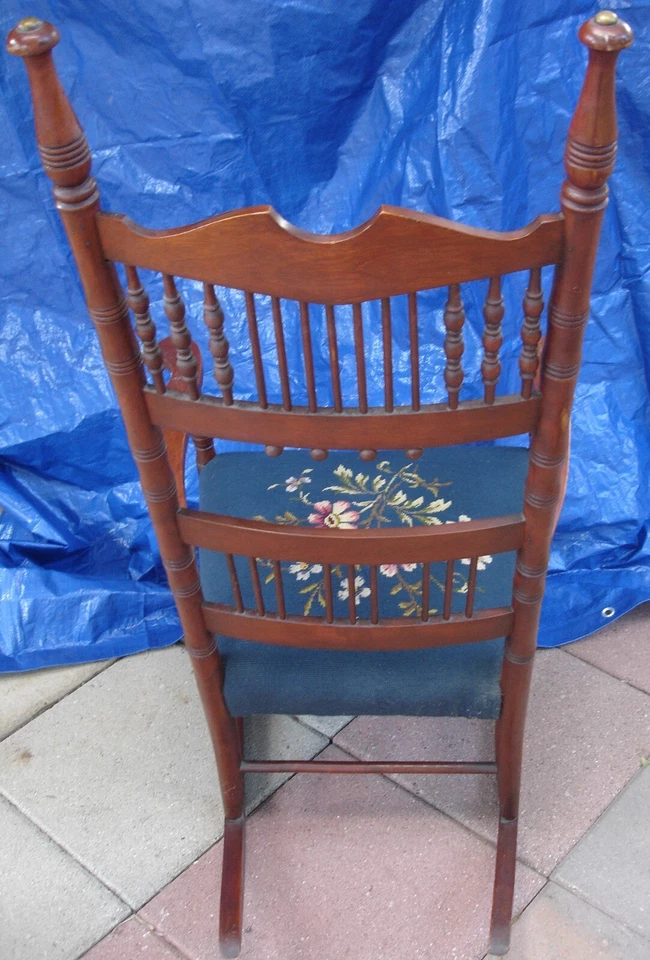 Victorian Eastlake Rocking Chair Needlepoint Floral Seat Very Good+ Sturdy Clean - Image 3 of 4