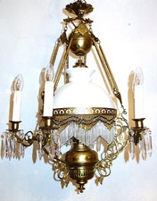 Traumhafte Antik Frazösische Messing Glas Perlen Kronleuchter, Lüster 7 Flammig