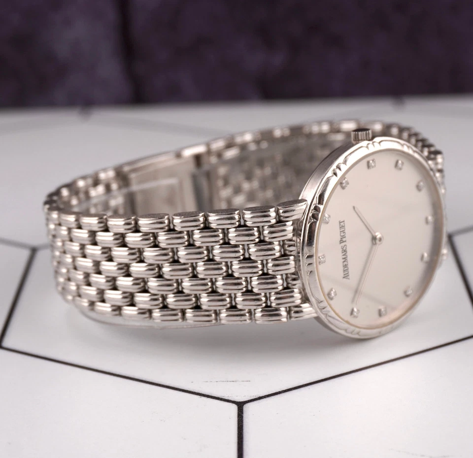 Audemars Piguet 31mm 18K Oro Bianco Fabbrica Diamante Quadrante Argento Orologio - Immagine 4 di 4