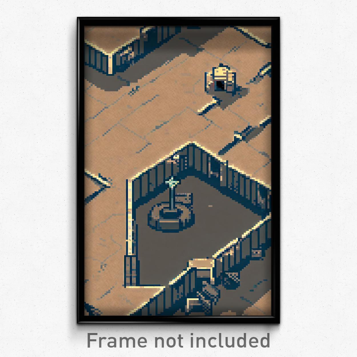 8 Bit Psychedelic Pixel Art Poster - Rectangular Encampment Video Game Print