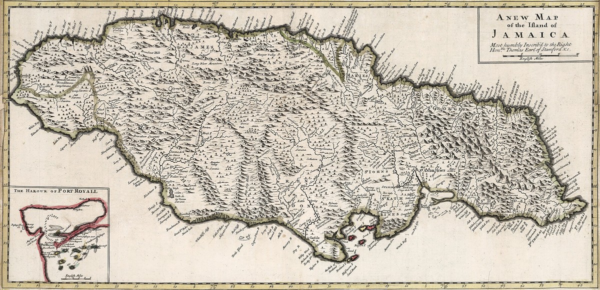 1740 Map of Jamaica and The Harbour of Port-Royal Wall Art Poster