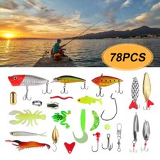 78pcs Lure Fishing Accessories Kit Wobbler Metal Jig Spoons Soft Silicone Bait