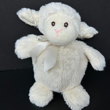 Bearington Baby White Lamb Sheep Plush 7  Stuffed Animal Bow Chubby Beanie Lovey