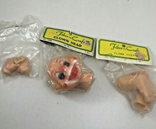 VINTAGE FIBRE-CRAFT CLOWN DOLL HEAD, HANDS FEET - ORIGINAL PACKAGES