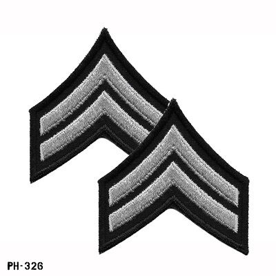 Corporal Chevron Sleeve Rank Patches ~ Black & Grey ~ NEW Gemsco USA