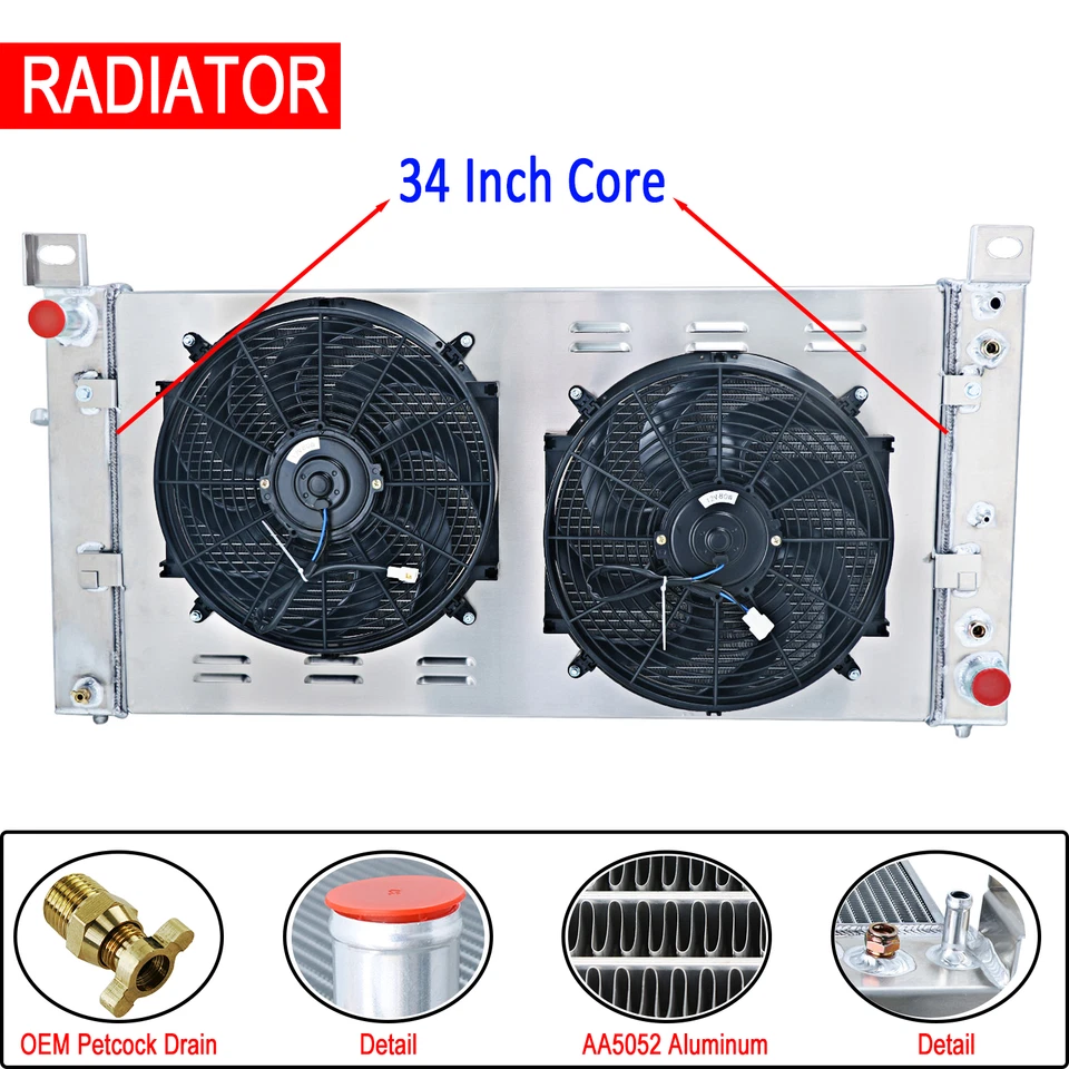 34" Radiator Shroud Fan For Chevy Silverado 1500 GMC Yukon Cadillac Escalade - Image 4 of 4