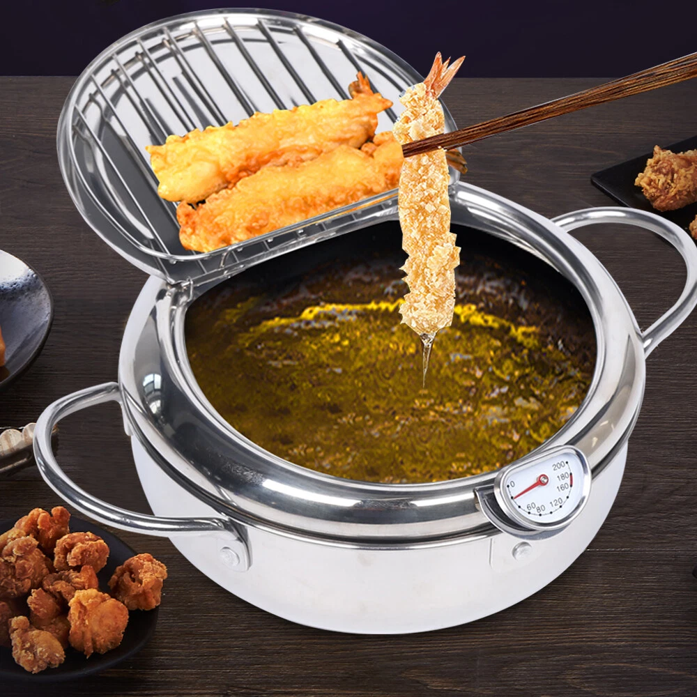 Japanese Deep Frying Pot Tempura Fryer Pan Temperature Control Stainless  Steel