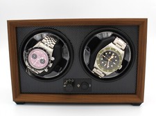 Carica Orologi Watch Winder 2 Posti Luce Led Top Quality Marrone Rotore Orologi