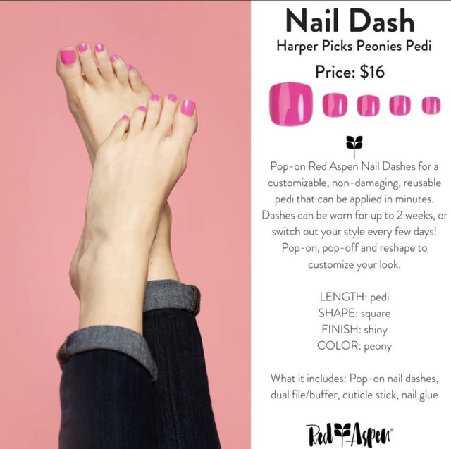 Red Aspen Reusable Nail Dashes Glue On PEDI 24 Nails Harper Picks