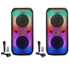 2 MR DJ 6.5" X 2 Rechargeable Bluetooth Karaoke Speaker Lights Mic TWS USB