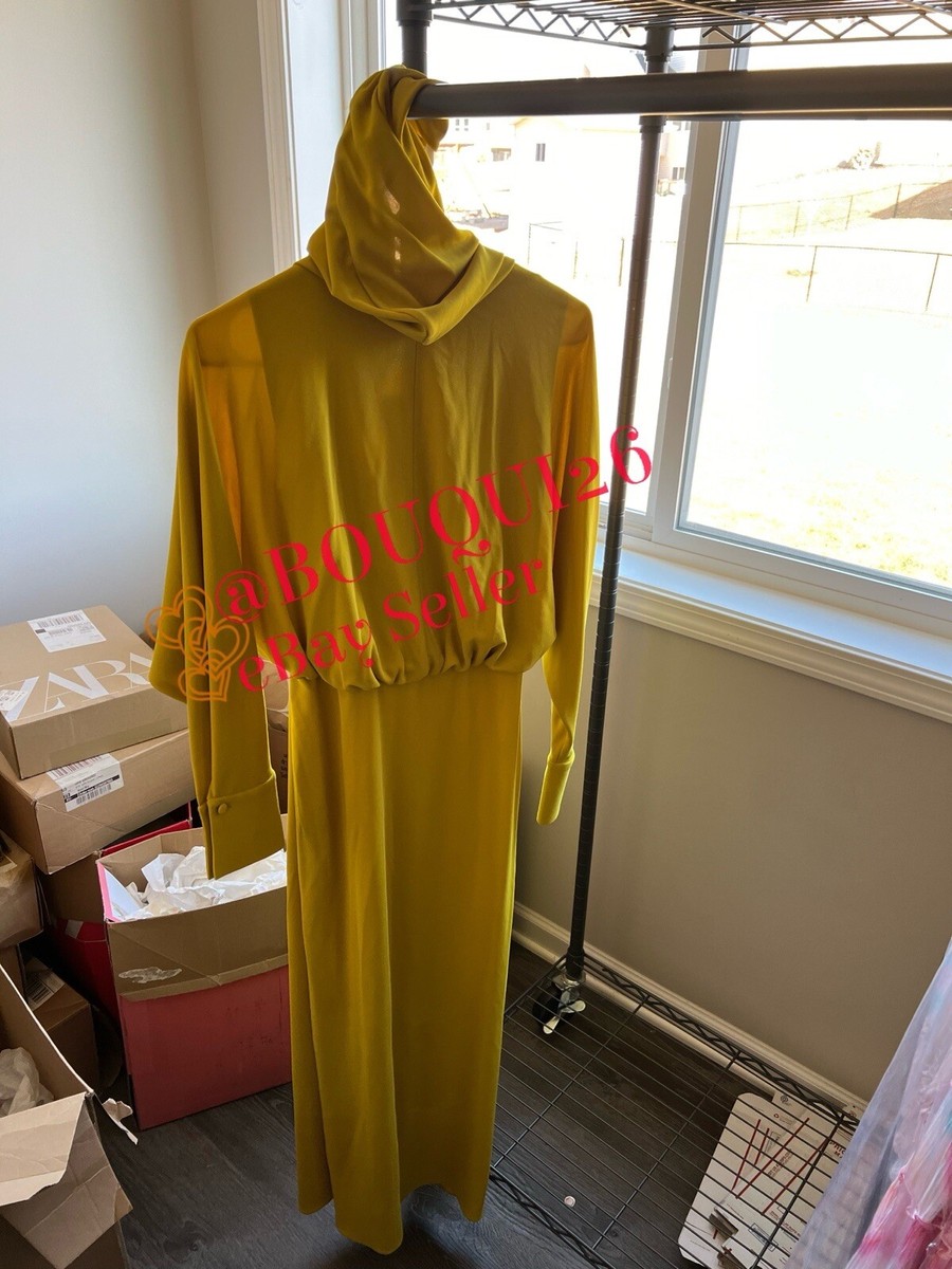 ZARA NEW WOMAN DRAPED HOODED DRESS ZW COLLECTION YELLOW ALL
