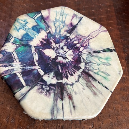 Shamanic Drum Hexagonal Shape. Psychedelic Paint Colors. Mysticism