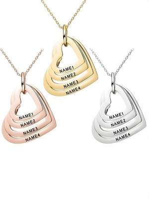 Personalized Heart Necklace Custom 1-4 Names Family Pendant Gift For Mom Her