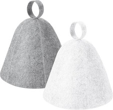 2 Pack Sauna Hat, Wool Felt Cap Russian Banya Unisex White,Gray