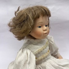 Vintage Porcelain Bisque Doll | White Lace Ruffle Dress & Pearls | Collectible H