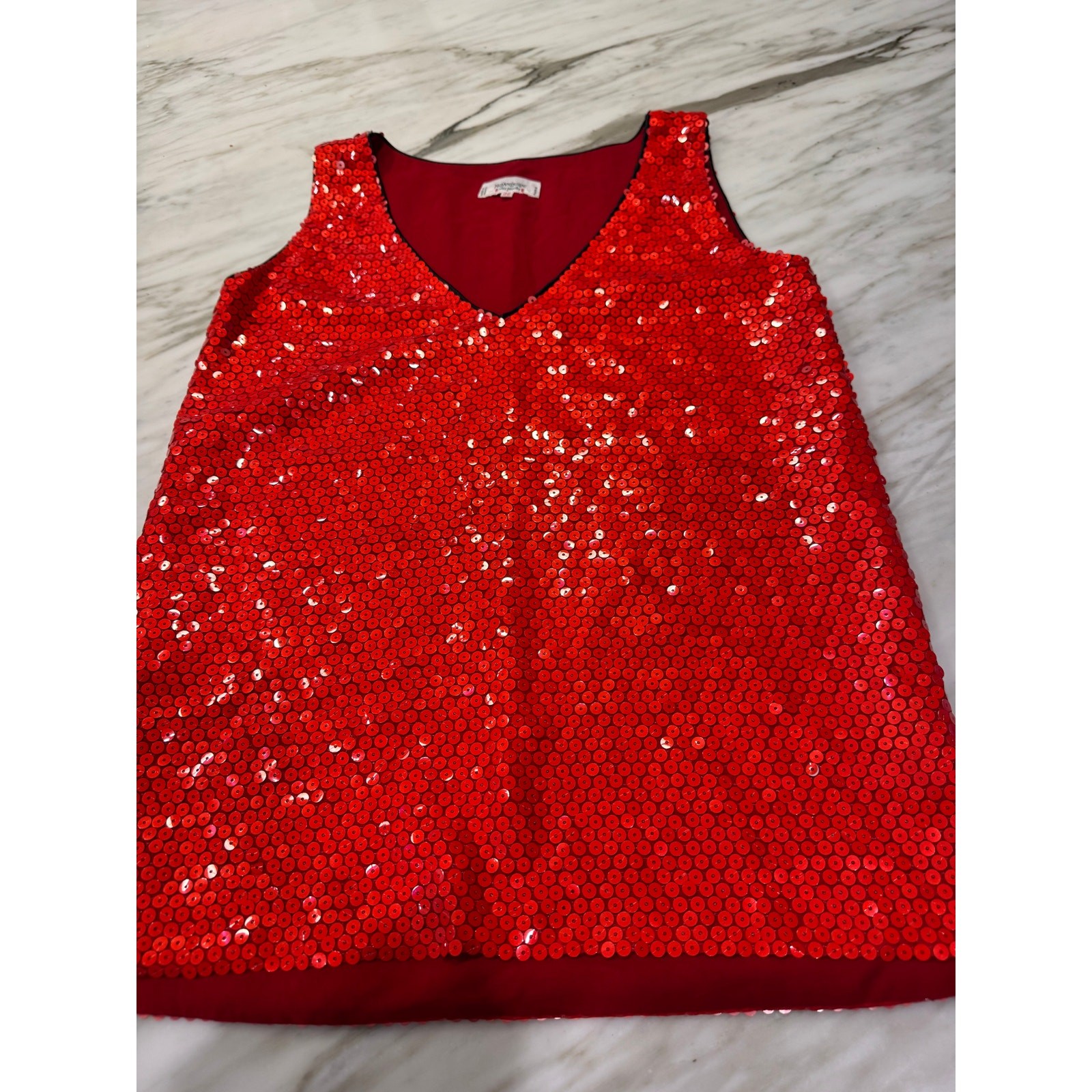 Tunica o top vintage Yves Saint Laurent rosso paillettes senza maniche
