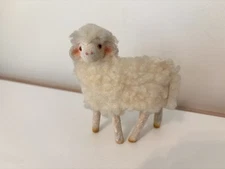 Vintage DEKO Germany 4” Wooly Putz Sheep W/ Flocked Felt Legs And Face Figure