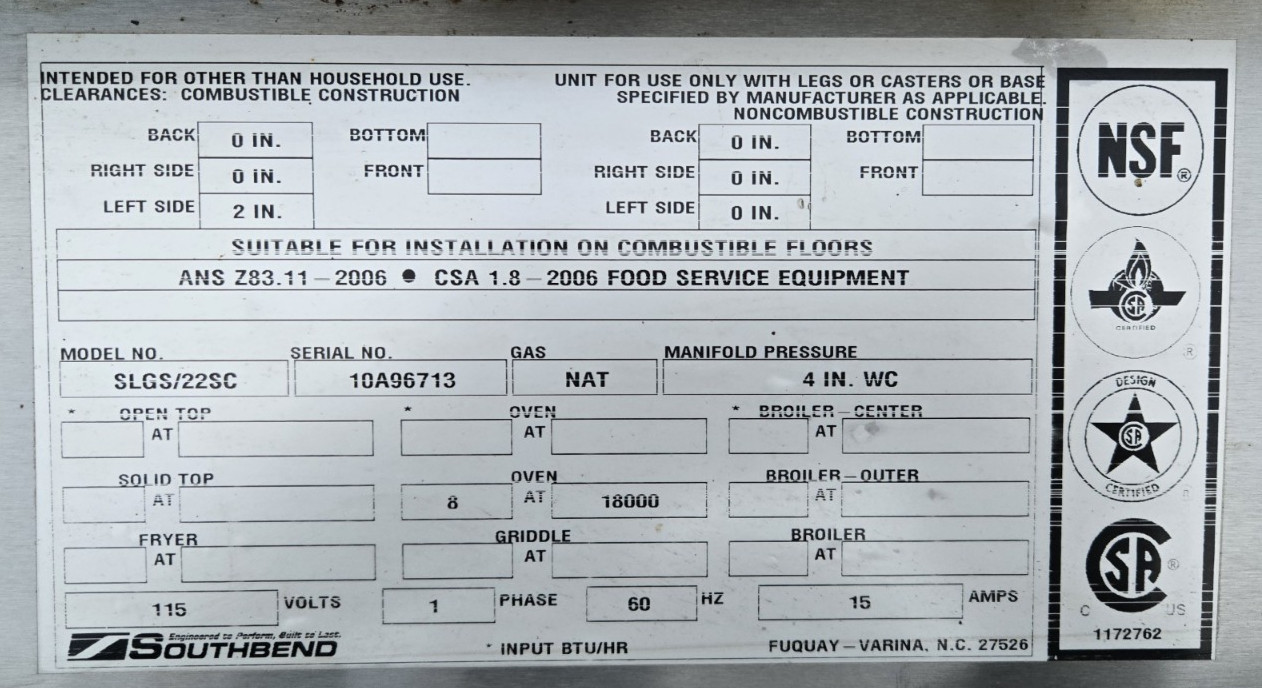 Southbend Range Oven Control Panel. Used! Nice Condition!!